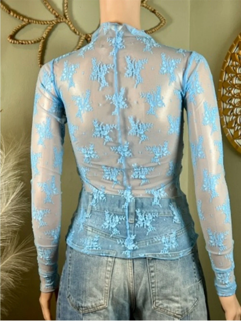 NEW Intimately Free People Lady Lux lace layering top in blue bell XS
